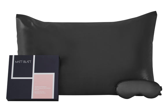 NNEKG 25 Momme Premium 100% Mulberry Silk 2 Pieces Gift Set (Charcoal)