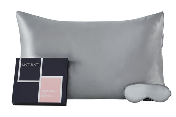 NNEKG 25 Momme Premium 100% Mulberry Silk 2 Pieces Gift Set (Silver)