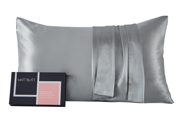 NNEKG Matt Blatt 25 Momme Premium 100% Mulberry Silk Pillowcase Pair Gift Set (Silver)