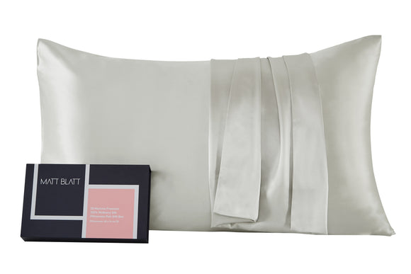 NNEKG Matt Blatt 25 Momme Premium 100% Mulberry Silk Pillowcase Pair Gift Set (White)