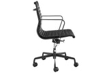 NNEKG Replica Eames Group Standard Matte Black Aluminium Low Back Office Chair (Black Leather)