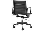 NNEKG Replica Eames Group Standard Matte Black Aluminium Low Back Office Chair (Black Leather)