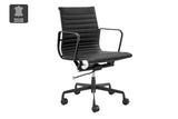 NNEKG Replica Eames Group Standard Matte Black Aluminium Low Back Office Chair (Black Leather)