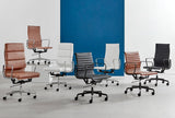 NNEKGE Replica Eames Group Standard Matte Black Aluminium Low Back Office Chair (Tan Leather)