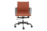 NNEKGE Replica Eames Group Standard Matte Black Aluminium Low Back Office Chair (Tan Leather)