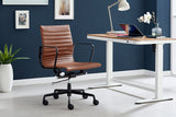 NNEKGE Replica Eames Group Standard Matte Black Aluminium Low Back Office Chair (Tan Leather)