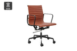 NNEKGE Replica Eames Group Standard Matte Black Aluminium Low Back Office Chair (Tan Leather)