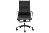 NNEKG Replica Eames Group Standard Matte Black Aluminium High Back Office Chair (Black Leather)