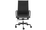 NNEKG Replica Eames Group Standard Matte Black Aluminium High Back Office Chair (Black Leather)