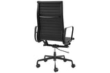 NNEKG Replica Eames Group Standard Matte Black Aluminium High Back Office Chair (Black Leather)