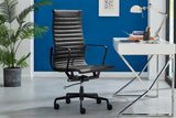 NNEKG Replica Eames Group Standard Matte Black Aluminium High Back Office Chair (Black Leather)