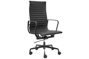 NNEKG Replica Eames Group Standard Matte Black Aluminium High Back Office Chair (Black Leather)