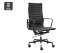 NNEKG Replica Eames Group Standard Matte Black Aluminium High Back Office Chair (Black Leather)