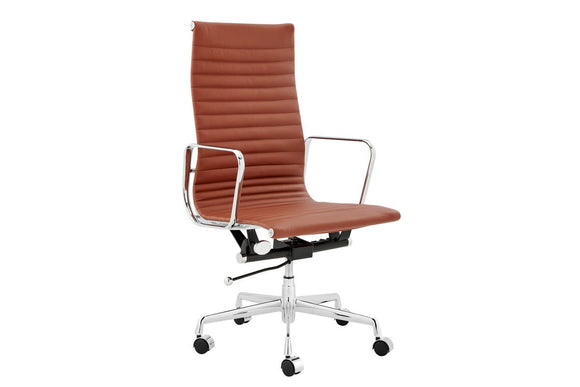 NNEKGE Replica Eames Group Standard Aluminium High Back Office Chair (Tan Leather)