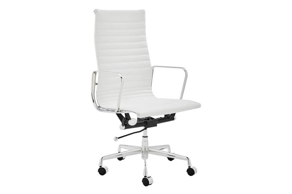 NNEKGE Replica Eames Group Standard Aluminium High Back Office Chair (White Leather)