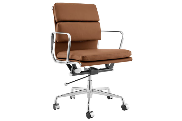 NNEKGE Replica Eames Group Standard Aluminium Padded Low Back Office Chair (Black Leather)