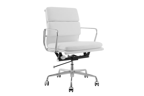 NNEKG Replica Eames Group Standard Aluminium Padded Low Back Office Chair (White Leather)