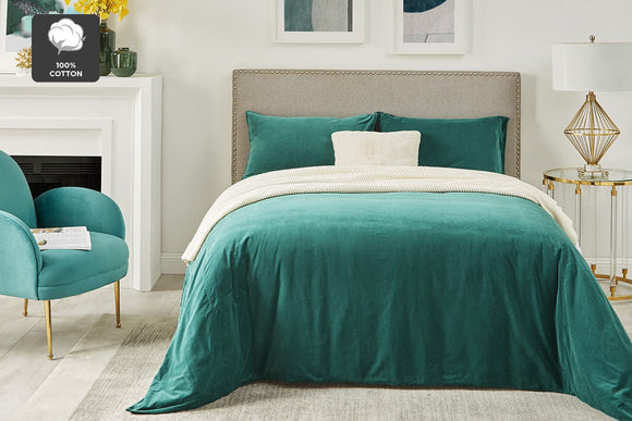 NNEKG Matt Blatt Eden Cotton Velvet Quilt Cover Set (Teal Double)