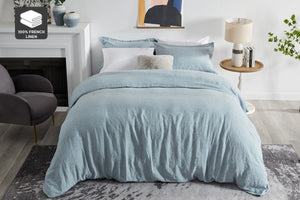 NNEKG Gabriel French Linen Chambray Quilt Cover Set (Blue Double)