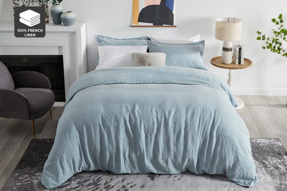 NNEKG Gabriel French Linen Chambray Quilt Cover Set (Blue King)