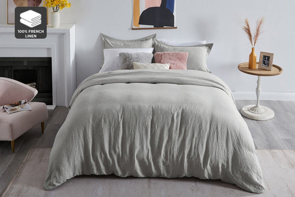 NNEKG Gabriel French Linen Chambray Quilt Cover Set (Grey Queen)