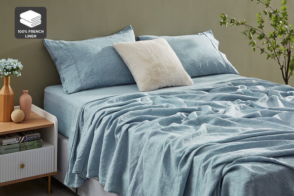 NNEKG Matt Blatt Gabriel French Linen Chambray Bed Sheet Set (Blue Queen)