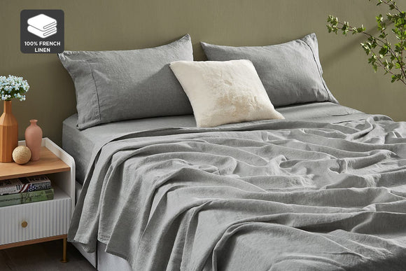 NNEKG Matt Blatt Gabriel French Linen Chambray Bed Sheet Set (Grey Queen)