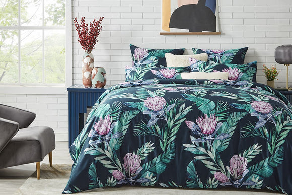NNEKG Matt Blatt Printed Protea Cotton Sateen Quilt Cover Set (Single)
