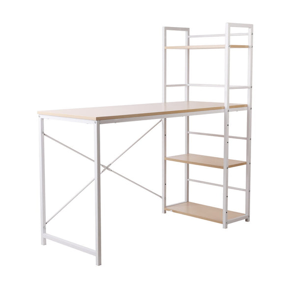NNEDSZ Metal Desk with Shelves - White with Oak Top