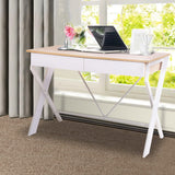 NNEDSZ Metal Desk with Drawer - White with Oak Top