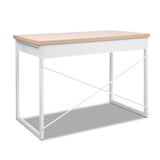 NNEDSZ Metal Desk with Drawer - White with Wooden Top