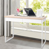 NNEDSZ Metal Desk with Drawer - White with Wooden Top