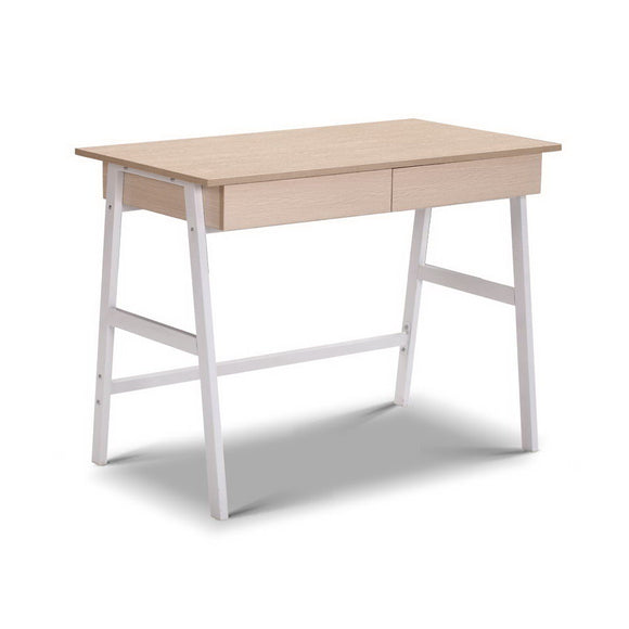 NNEDSZ Metal Desk with Drawer - White with Oak Top