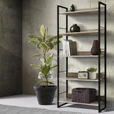 NNEDSZ Bookshelf Wooden Display Shelves Bookcase Shelf Storage Metal Wall Black