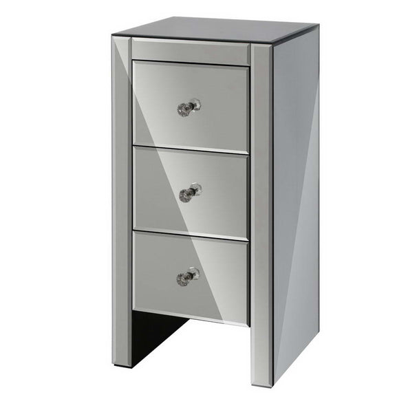 NNEDSZ Mirrored Bedside Tables Drawers Crystal Chest Nightstand Glass Grey