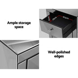 NNEDSZ Mirrored Bedside Tables Drawers Crystal Chest Nightstand Glass Grey