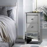 NNEDSZ Mirrored Bedside Tables Drawers Crystal Chest Nightstand Glass Grey