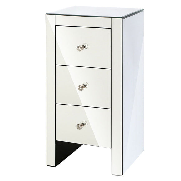 NNEDSZ  Mirrored Bedside table Drawers Furniture Mirror Glass Quenn Silver