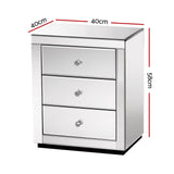 NNEDSZ  Mirrored Bedside Table Drawers Furniture Mirror Glass Presia Silver