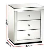 NNEDSZ  Mirrored Bedside Table Drawers Furniture Mirror Glass Presia Silver