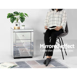 NNEDSZ  Mirrored Bedside Table Drawers Furniture Mirror Glass Presia Silver