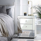 NNEDSZ  Mirrored Bedside Table Drawers Furniture Mirror Glass Presia Silver