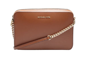 NNEKG Jet Set Large Saffiano Leather Crossbody Bag (Acorn)