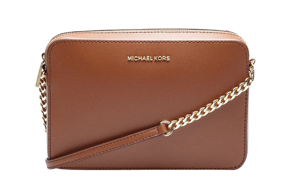 NNEKG Jet Set Large Saffiano Leather Crossbody Bag (Acorn)
