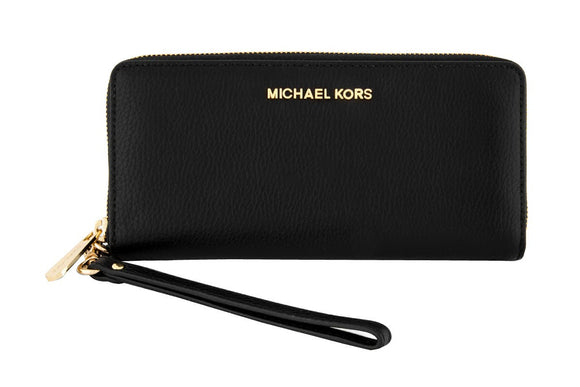 NNEKG Jet Set Womens Leather Travel Continental Wristlet Wallet (Black)