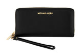 NNEKG Jet Set Womens Leather Travel Continental Wristlet Wallet (Black)