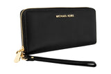 NNEKG Jet Set Womens Leather Travel Continental Wristlet Wallet (Black)