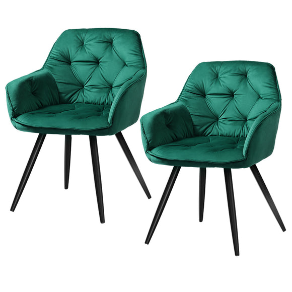 NNEDSZ Set of 2 Calivia Dining Chairs Kitchen Chairs Upholstered Velvet Green