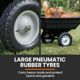 NNEMB 270kg Capacity 2in1 Poly Dump Cart and Wheelbarrow-Tow-Behind Trailer for Ride-on Mower