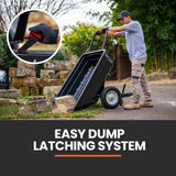 NNEMB 270kg Capacity 2in1 Poly Dump Cart and Wheelbarrow-Tow-Behind Trailer for Ride-on Mower